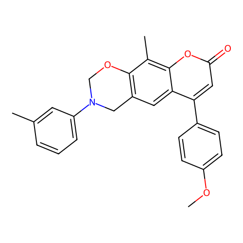6-(4-methoxyphenyl)-10-methyl-3-(3-methylphenyl)-2,4-dihydropyrano[3,2-g][1,3]benzoxazin-8-one structure