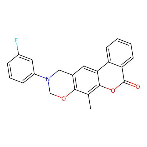 10-(3-fluorophenyl)-7-methyl-10,11-dihydrobenzo[3,4]chromeno[6,7-e][1,3]oxazin-5(9H)-one structure