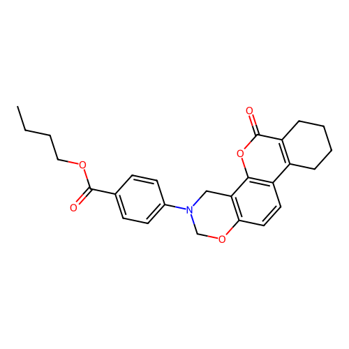butyl 4-(6-oxo-7,8,9,10-tetrahydrobenzo[3,4]chromeno[8,7-e][1,3]oxazin-3(2H,4H,6H)-yl)benzoate structure