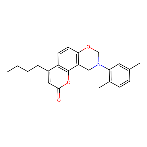 4-butyl-9-(2,5-dimethylphenyl)-9,10-dihydrochromeno[8,7-e][1,3]oxazin-2(8H)-one structure