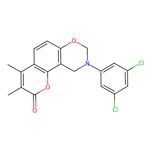 9-(3,5-dichlorophenyl)-3,4-dimethyl-9,10-dihydrochromeno[8,7-e][1,3]oxazin-2(8H)-one structure