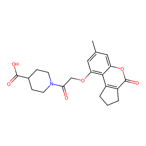 1-(2-((7-methyl-4-oxo-1,2,3,4-tetrahydrocyclopenta[c]chromen-9-yl)oxy)acetyl)piperidine-4-carboxylic acid structure