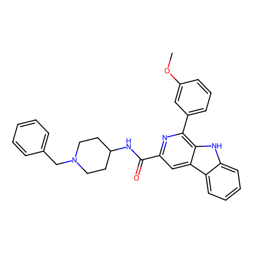 N-(1-benzylpiperidin-4-yl)-1-(3-methoxyphenyl)-9H-pyrido[3,4-b]indole-3-carboxamide structure