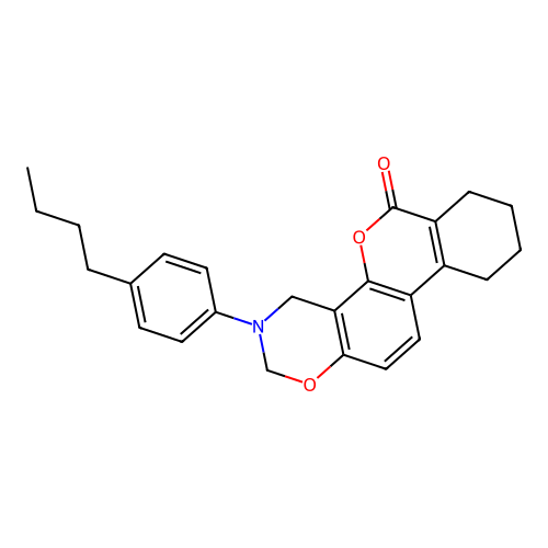 3-(4-butylphenyl)-3,4,7,8,9,10-hexahydrobenzo[3,4]chromeno[8,7-e][1,3]oxazin-6(2H)-one structure