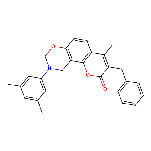 3-benzyl-9-(3,5-dimethylphenyl)-4-methyl-9,10-dihydrochromeno[8,7-e][1,3]oxazin-2(8H)-one structure