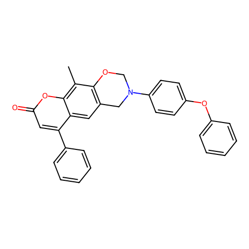 10-methyl-3-(4-phenoxyphenyl)-6-phenyl-3,4-dihydrochromeno[6,7-e][1,3]oxazin-8(2H)-one structure