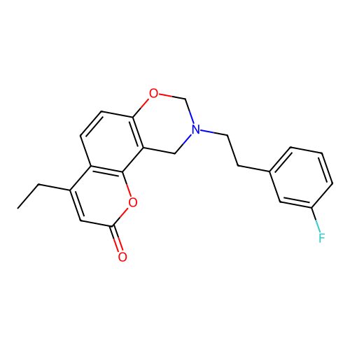 4-ethyl-9-(3-fluorophenethyl)-9,10-dihydrochromeno[8,7-e][1,3]oxazin-2(8H)-one structure