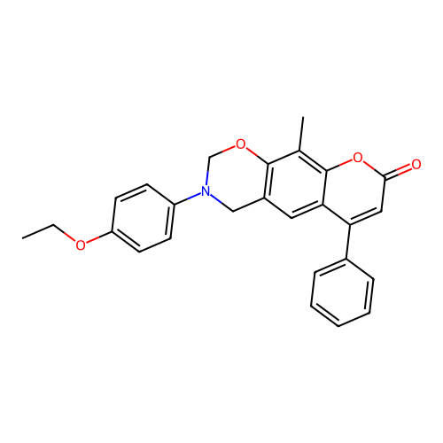 3-(4-ethoxyphenyl)-10-methyl-6-phenyl-3,4-dihydrochromeno[6,7-e][1,3]oxazin-8(2H)-one structure
