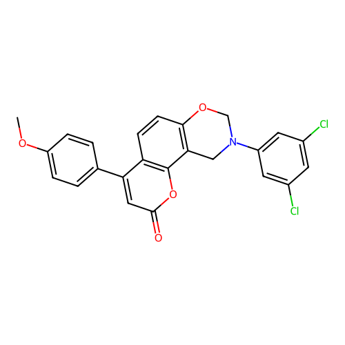 9-(3,5-dichlorophenyl)-4-(4-methoxyphenyl)-9,10-dihydrochromeno[8,7-e][1,3]oxazin-2(8H)-one structure
