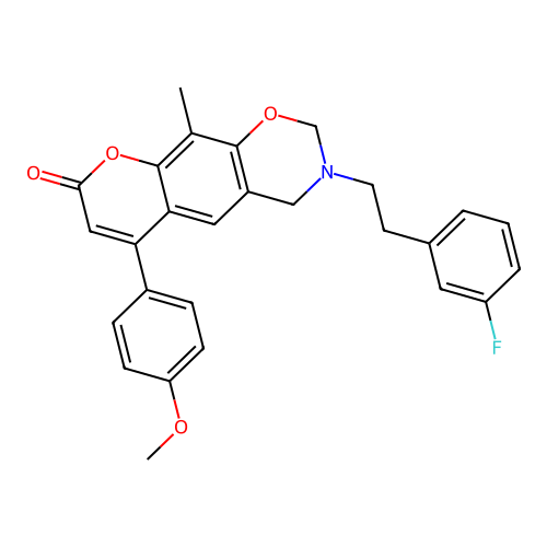 3-(3-fluorophenethyl)-6-(4-methoxyphenyl)-10-methyl-3,4-dihydrochromeno[6,7-e][1,3]oxazin-8(2H)-one structure