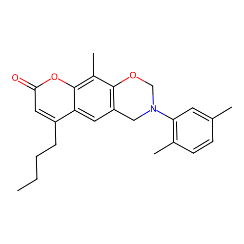 6-butyl-3-(2,5-dimethylphenyl)-10-methyl-3,4-dihydrochromeno[6,7-e][1,3]oxazin-8(2H)-one structure