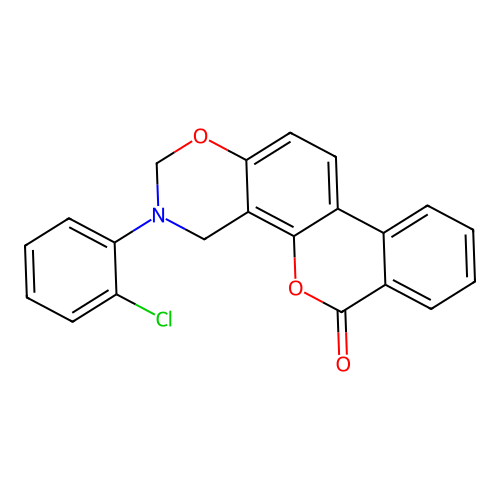 3-(2-chlorophenyl)-3,4-dihydrobenzo[3,4]chromeno[8,7-e][1,3]oxazin-6(2H)-one structure