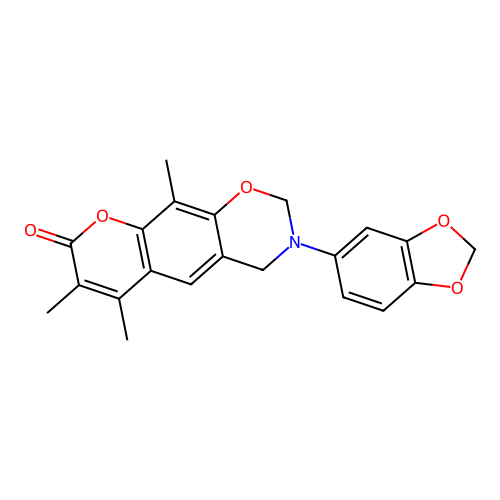 3-(benzo[d][1,3]dioxol-5-yl)-6,7,10-trimethyl-3,4-dihydrochromeno[6,7-e][1,3]oxazin-8(2H)-one structure