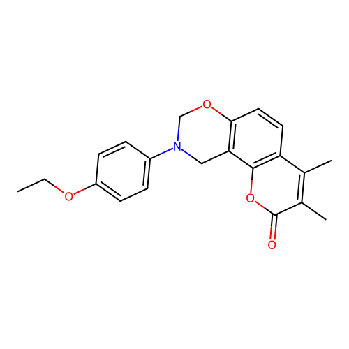 9-(4-ethoxyphenyl)-3,4-dimethyl-9,10-dihydrochromeno[8,7-e][1,3]oxazin-2(8H)-one structure