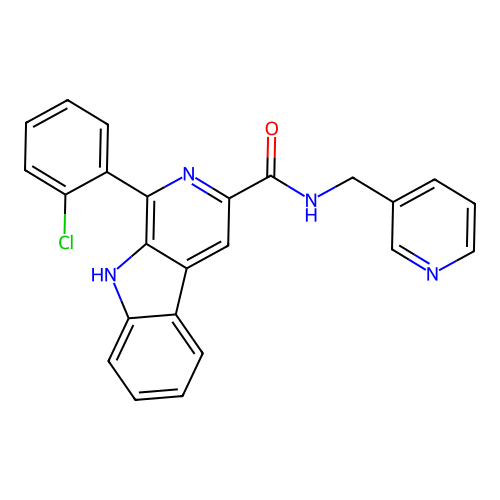 1-(2-chlorophenyl)-N-(pyridin-3-ylmethyl)-9H-pyrido[3,4-b]indole-3-carboxamide structure
