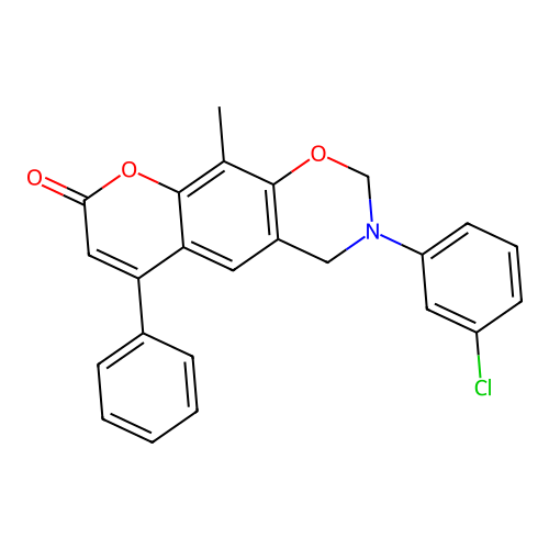 3-(3-chlorophenyl)-10-methyl-6-phenyl-3,4-dihydrochromeno[6,7-e][1,3]oxazin-8(2H)-one structure