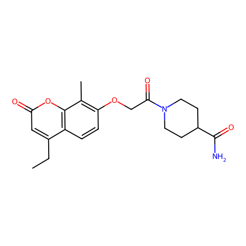 1-(2-((4-ethyl-8-methyl-2-oxo-2H-chromen-7-yl)oxy)acetyl)piperidine-4-carboxamide structure