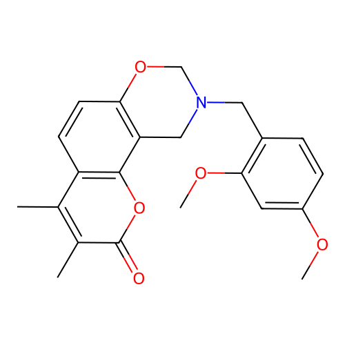 9-(2,4-dimethoxybenzyl)-3,4-dimethyl-9,10-dihydrochromeno[8,7-e][1,3]oxazin-2(8H)-one structure