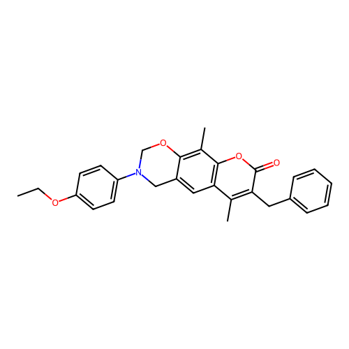 7-benzyl-3-(4-ethoxyphenyl)-6,10-dimethyl-3,4-dihydrochromeno[6,7-e][1,3]oxazin-8(2H)-one structure