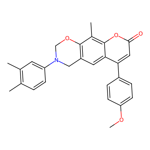 3-(3,4-dimethylphenyl)-6-(4-methoxyphenyl)-10-methyl-3,4-dihydrochromeno[6,7-e][1,3]oxazin-8(2H)-one structure