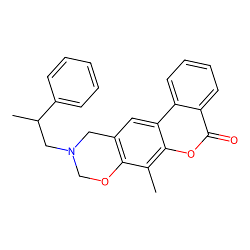 7-methyl-10-(2-phenylpropyl)-10,11-dihydrobenzo[3,4]chromeno[6,7-e][1,3]oxazin-5(9H)-one structure