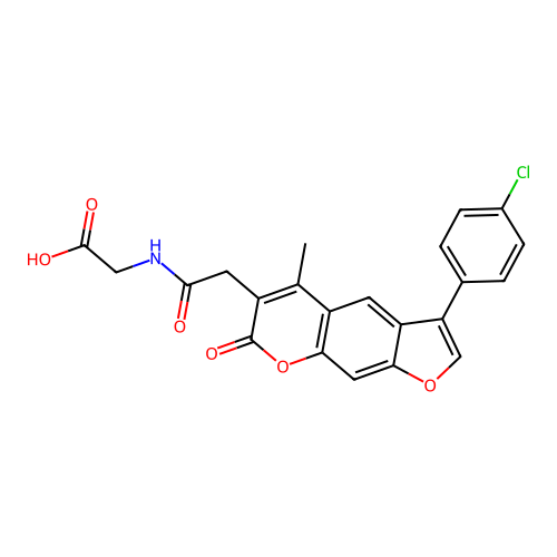N-{[3-(4-chlorophenyl)-5-methyl-7-oxo-7H-furo[3,2-g]chromen-6-yl]acetyl}glycine structure
