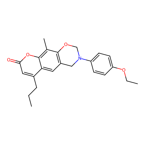 3-(4-ethoxyphenyl)-10-methyl-6-propyl-3,4-dihydrochromeno[6,7-e][1,3]oxazin-8(2H)-one structure