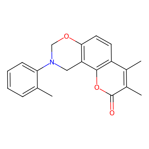 3,4-dimethyl-9-(o-tolyl)-9,10-dihydrochromeno[8,7-e][1,3]oxazin-2(8H)-one structure