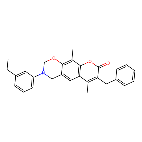 7-benzyl-3-(3-ethylphenyl)-6,10-dimethyl-3,4-dihydrochromeno[6,7-e][1,3]oxazin-8(2H)-one structure
