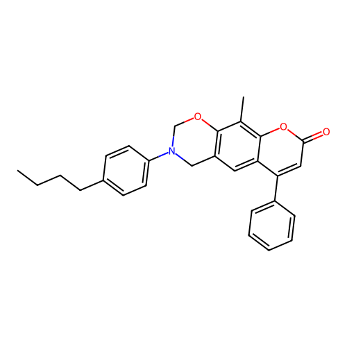 3-(4-butylphenyl)-10-methyl-6-phenyl-3,4-dihydrochromeno[6,7-e][1,3]oxazin-8(2H)-one structure