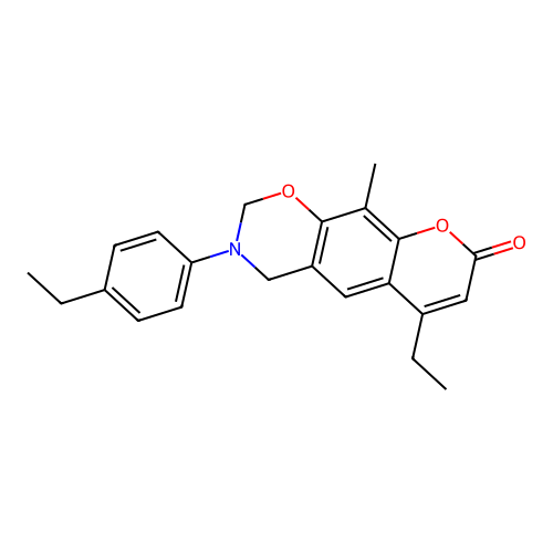 6-ethyl-3-(4-ethylphenyl)-10-methyl-3,4-dihydrochromeno[6,7-e][1,3]oxazin-8(2H)-one structure