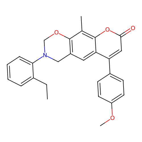 3-(2-ethylphenyl)-6-(4-methoxyphenyl)-10-methyl-3,4-dihydrochromeno[6,7-e][1,3]oxazin-8(2H)-one structure