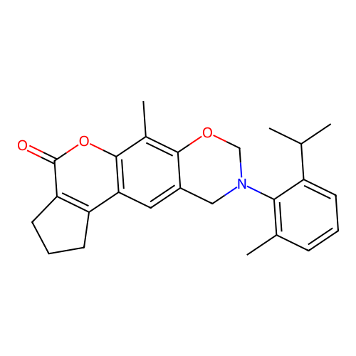 9-(2-isopropyl-6-methylphenyl)-6-methyl-2,3,9,10-tetrahydro-1H-cyclopenta[3,4]chromeno[6,7-e][1,3]oxazin-4(8H)-one structure