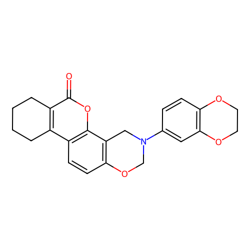 3-(2,3-dihydrobenzo[b][1,4]dioxin-6-yl)-3,4,7,8,9,10-hexahydrobenzo[3,4]chromeno[8,7-e][1,3]oxazin-6(2H)-one structure