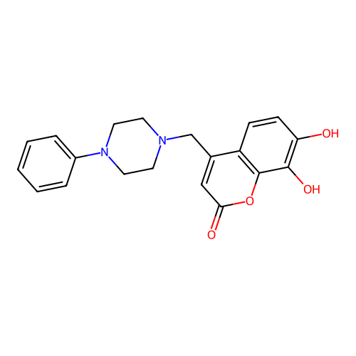 7,8-Dihydroxy-4-[(4-phenylpiperazin-1-yl)methyl]chromen-2-one structure