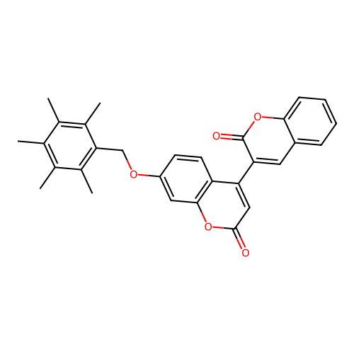 7'-((2,3,4,5,6-pentamethylbenzyl)oxy)-2H,2'H-[3,4'-bichromene]-2,2'-dione structure
