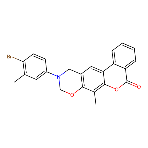 10-(4-bromo-3-methylphenyl)-7-methyl-10,11-dihydrobenzo[3,4]chromeno[6,7-e][1,3]oxazin-5(9H)-one structure