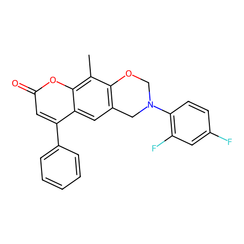 3-(2,4-difluorophenyl)-10-methyl-6-phenyl-3,4-dihydrochromeno[6,7-e][1,3]oxazin-8(2H)-one structure