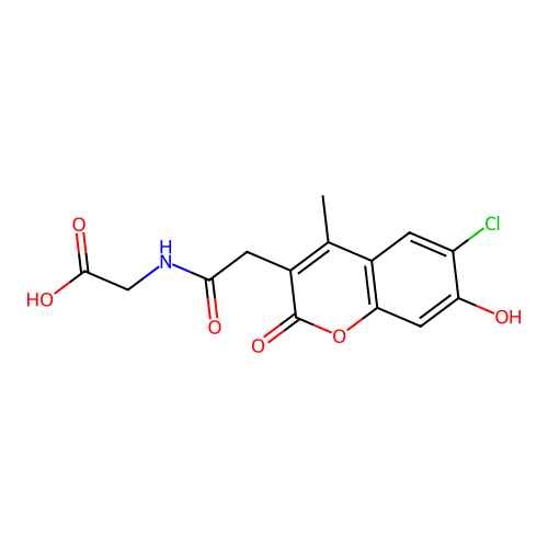 N-[(6-chloro-7-hydroxy-4-methyl-2-oxo-2H-chromen-3-yl)acetyl]glycine structure