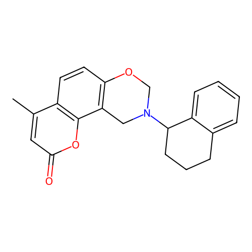 4-methyl-9-(1,2,3,4-tetrahydronaphthalen-1-yl)-9,10-dihydrochromeno[8,7-e][1,3]oxazin-2(8H)-one structure