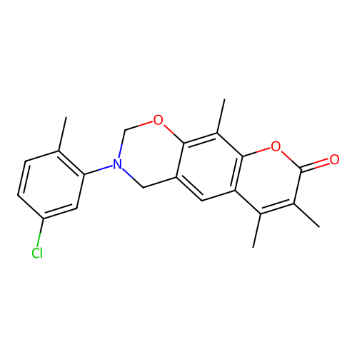 3-(5-chloro-2-methylphenyl)-6,7,10-trimethyl-3,4-dihydrochromeno[6,7-e][1,3]oxazin-8(2H)-one structure
