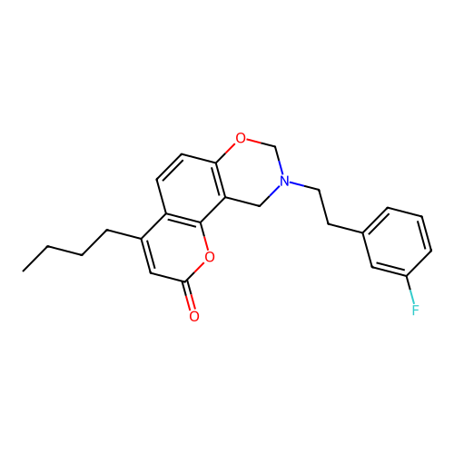 4-butyl-9-(3-fluorophenethyl)-9,10-dihydrochromeno[8,7-e][1,3]oxazin-2(8H)-one structure