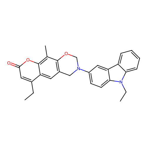 6-ethyl-3-(9-ethyl-9H-carbazol-3-yl)-10-methyl-3,4-dihydrochromeno[6,7-e][1,3]oxazin-8(2H)-one structure
