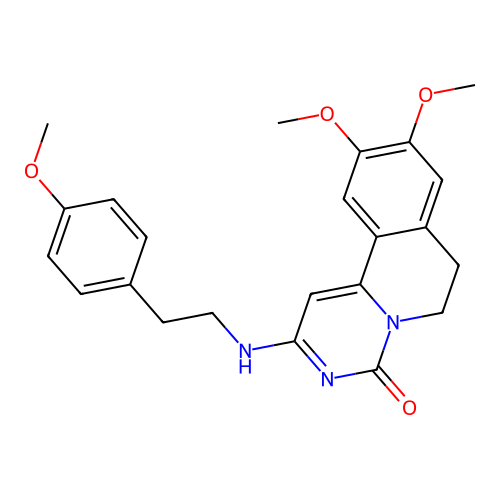9,10-dimethoxy-2-((4-methoxyphenethyl)amino)-6,7-dihydro-4H-pyrimido[6,1-a]isoquinolin-4-one structure