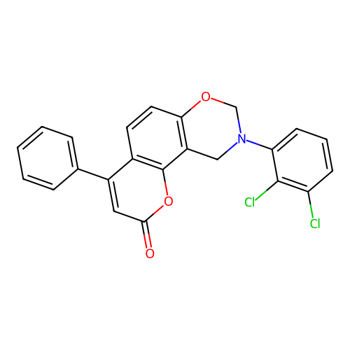 9-(2,3-dichlorophenyl)-4-phenyl-9,10-dihydrochromeno[8,7-e][1,3]oxazin-2(8H)-one structure