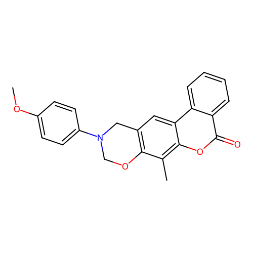 10-(4-methoxyphenyl)-7-methyl-10,11-dihydrobenzo[3,4]chromeno[6,7-e][1,3]oxazin-5(9H)-one structure