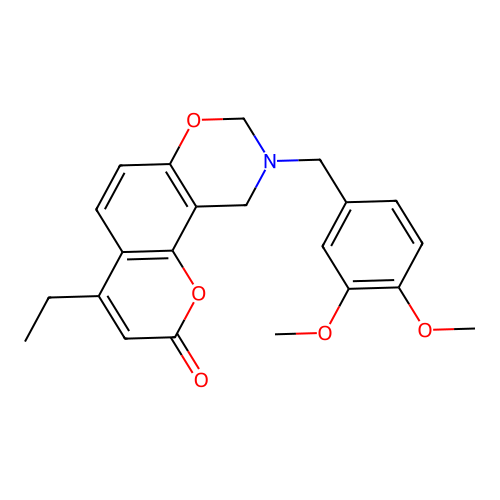 9-(3,4-dimethoxybenzyl)-4-ethyl-9,10-dihydrochromeno[8,7-e][1,3]oxazin-2(8H)-one structure