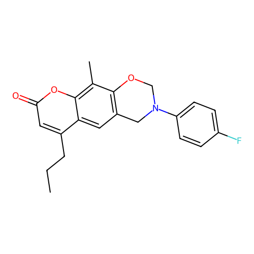 3-(4-fluorophenyl)-10-methyl-6-propyl-3,4-dihydrochromeno[6,7-e][1,3]oxazin-8(2H)-one structure