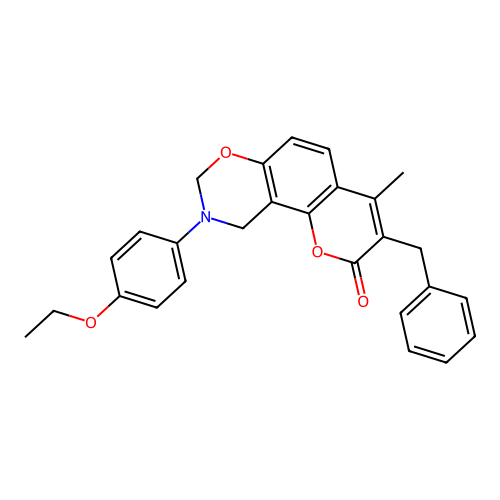 3-benzyl-9-(4-ethoxyphenyl)-4-methyl-8,10-dihydropyrano[2,3-f][1,3]benzoxazin-2-one structure