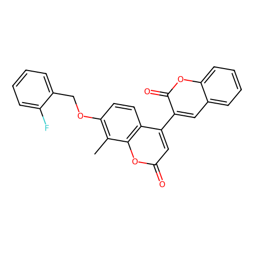 7'-((2-fluorobenzyl)oxy)-8'-methyl-2H,2'H-[3,4'-bichromene]-2,2'-dione structure